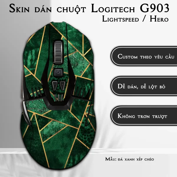 Skin dán chuột Logitech G903 mẫu đá xanh xếp chéo