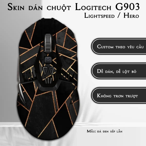 Skin dán chuột Logitech G903 mẫu đá đen xếp lẫn