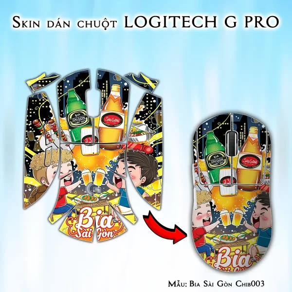 Skin dán chuột Logitech G Pro mẫu Bia Sài Gòn Chib003