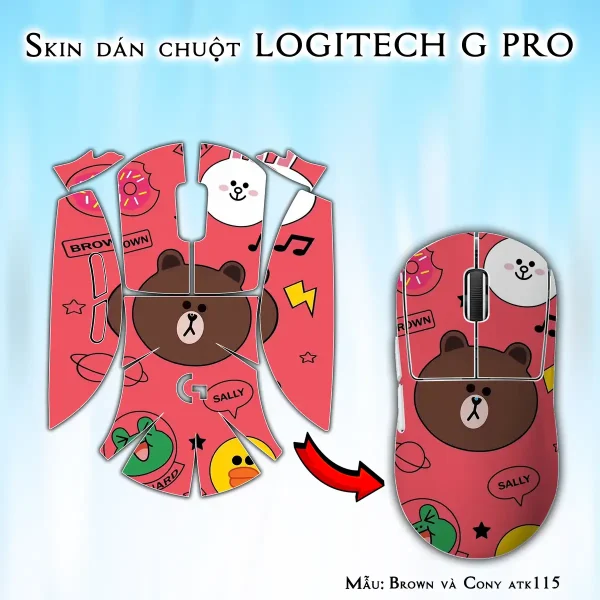 Skin dán chuột Logitech G Pro mẫu Brown và Cony atk115