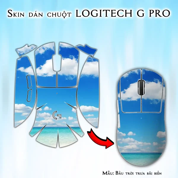 Skin dán chuột Logitech G Pro mẫu Bầu trời trưa bãi biển