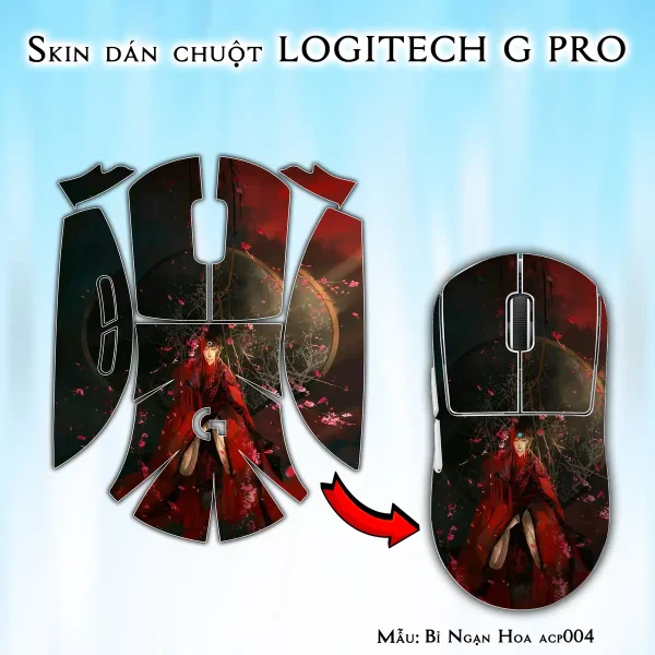 Skin dán chuột Logitech G Pro mẫu Bỉ Ngạn Hoa acp004