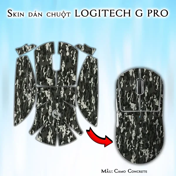 Skin dán chuột Logitech G Pro mẫu Camo Concrete