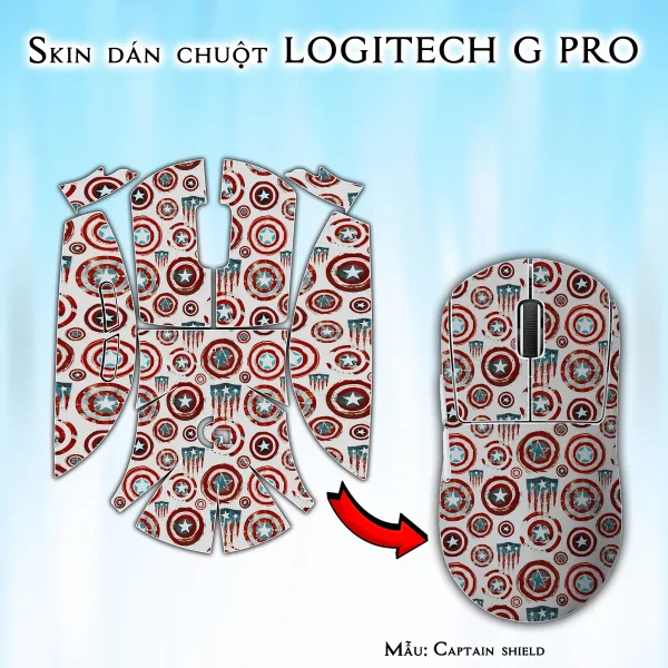 Skin dán chuột Logitech G Pro mẫu Captain shield