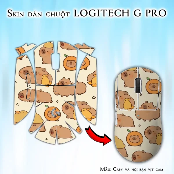 Skin dán chuột Logitech G Pro mẫu Capy và hội bạn vịt cam