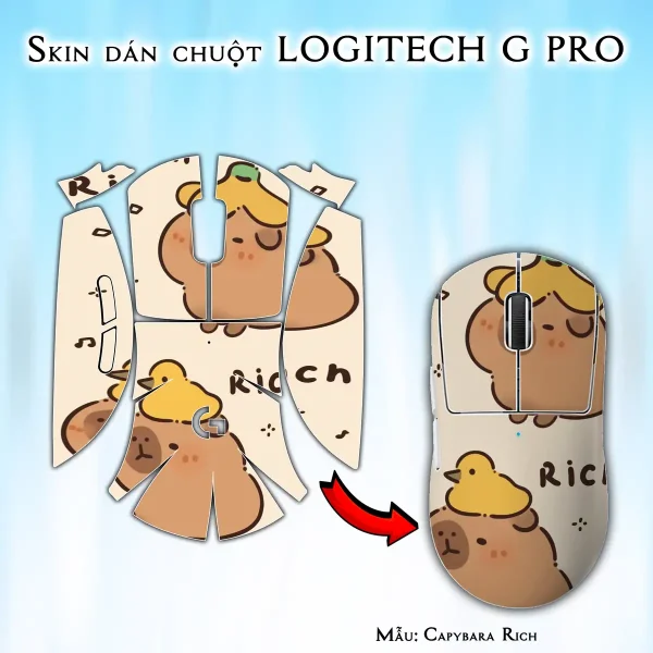 Skin dán chuột Logitech G Pro mẫu Capybara Rich