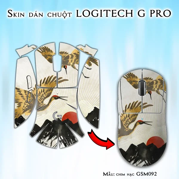 Skin dán chuột Logitech G Pro mẫu chim hạc GSM092