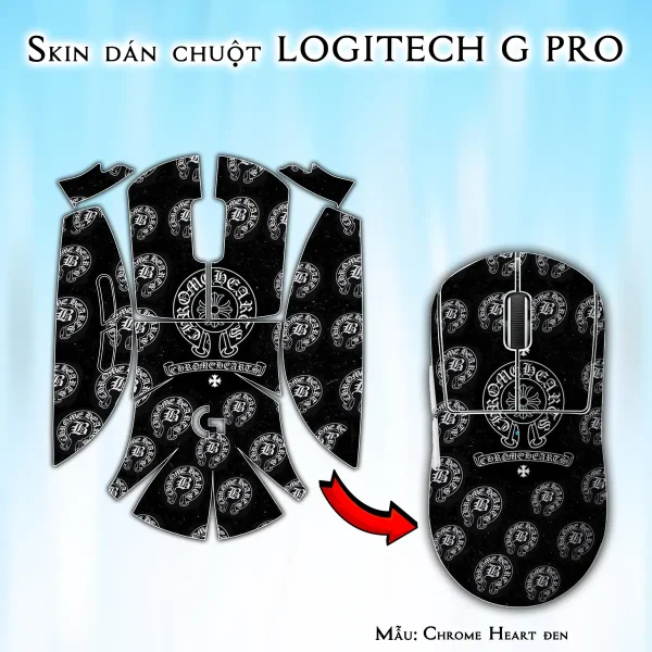 Skin dán chuột Logitech G Pro mẫu Chrome Heart đen
