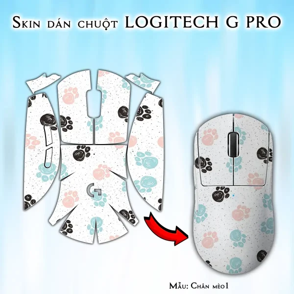 Skin dán chuột Logitech G Pro mẫu Chân mèo1