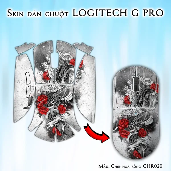 Skin dán chuột Logitech G Pro mẫu Chép hóa rồng CHR020