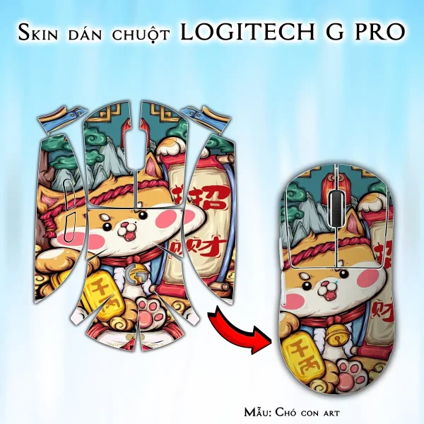 Skin dán chuột Logitech G Pro mẫu Chó con art