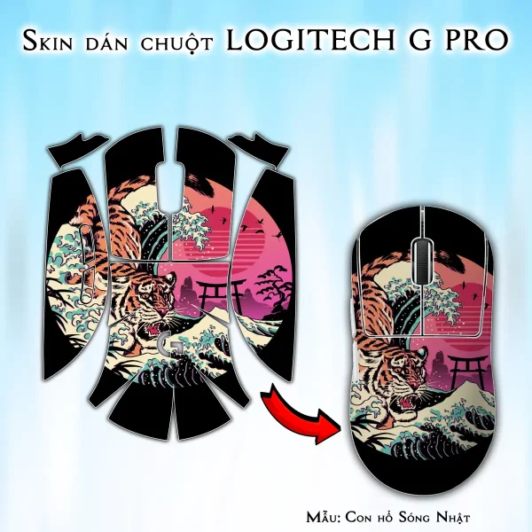 Skin dán chuột Logitech G Pro mẫu Con hổ Sóng Nhật