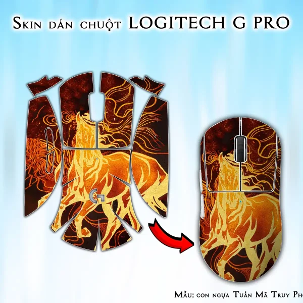 Skin dán chuột Logitech G Pro mẫu con ngựa Tuấn Mã Truy Phong