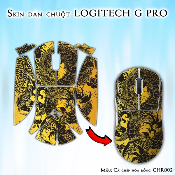 Skin dán chuột Logitech G Pro mẫu Cá chép hóa rồng CHR002-2
