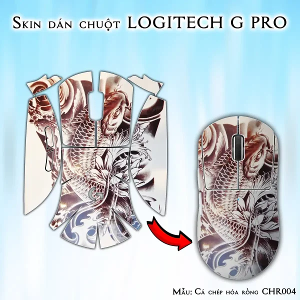 Skin dán chuột Logitech G Pro mẫu Cá chép hóa rồng CHR004