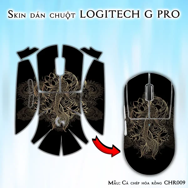 Skin dán chuột Logitech G Pro mẫu Cá chép hóa rồng CHR009