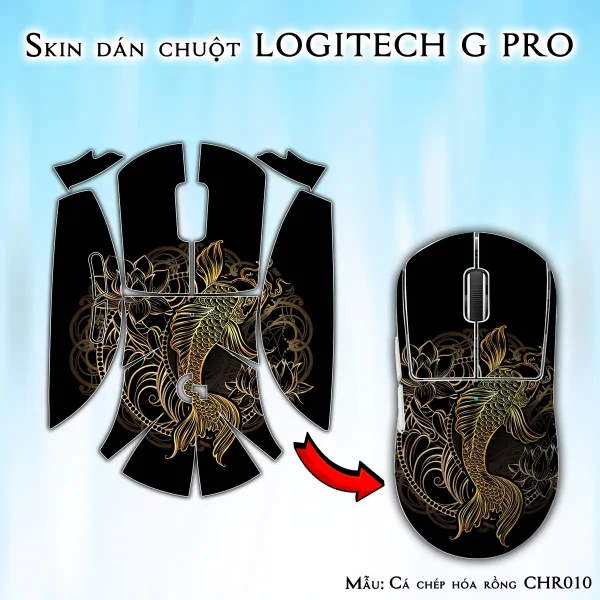 Skin dán chuột Logitech G Pro mẫu Cá chép hóa rồng CHR010