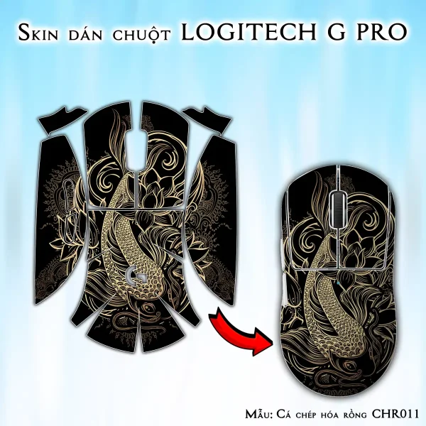 Skin dán chuột Logitech G Pro mẫu Cá chép hóa rồng CHR011