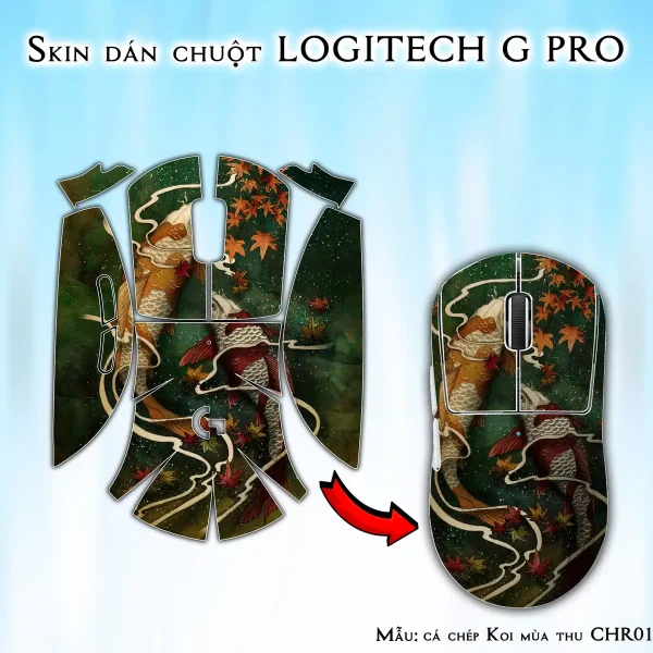 Skin dán chuột Logitech G Pro mẫu cá chép Koi mùa thu CHR017