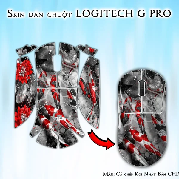 Skin dán chuột Logitech G Pro mẫu Cá chép Koi Nhật Bản CHR018
