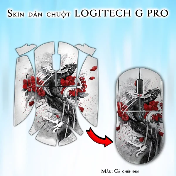 Skin dán chuột Logitech G Pro mẫu Cá chép đen