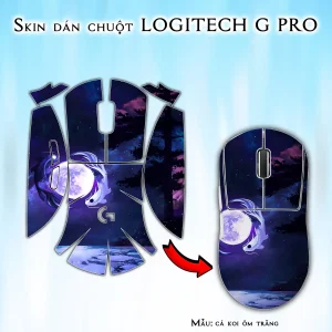 Skin dán chuột Logitech G Pro mẫu cá koi ôm trăng