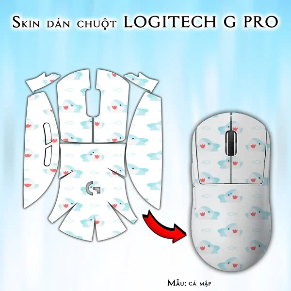 Skin dán chuột Logitech G Pro mẫu cá mập
