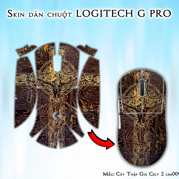 Skin dán chuột Logitech G Pro mẫu Cây Thập Giá Celt 2 lsm009