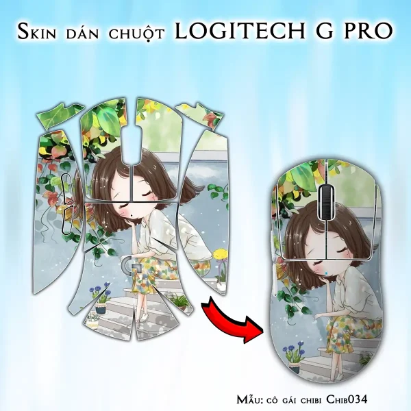 Skin dán chuột Logitech G Pro mẫu cô gái chibi Chib034