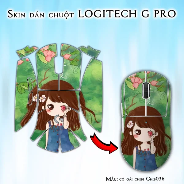 Skin dán chuột Logitech G Pro mẫu cô gái chibi Chib036