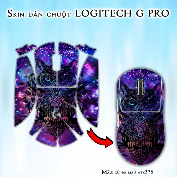 Skin dán chuột Logitech G Pro mẫu cú đa màu atk376