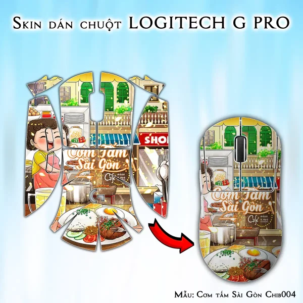 Skin dán chuột Logitech G Pro mẫu Cơm tấm Sài Gòn Chib004