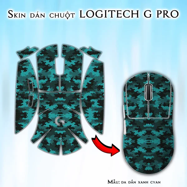 Skin dán chuột Logitech G Pro mẫu da dắn xanh cyan