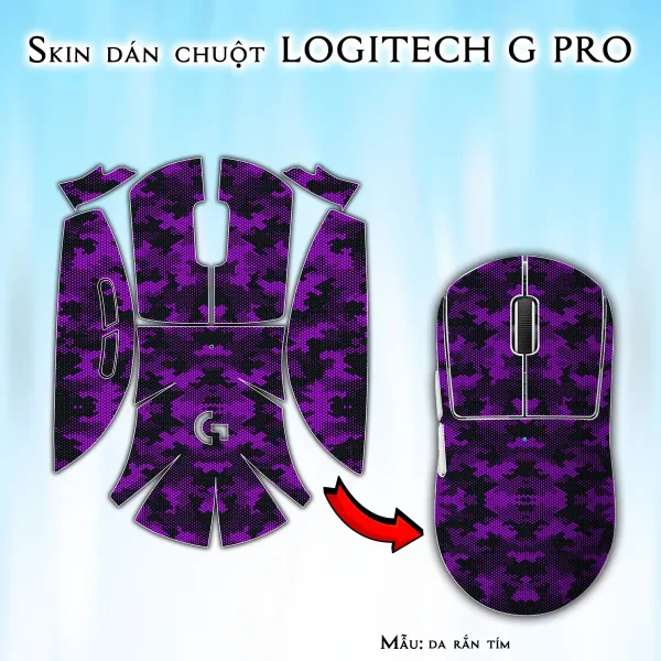 Skin dán chuột Logitech G Pro mẫu da rắn tím