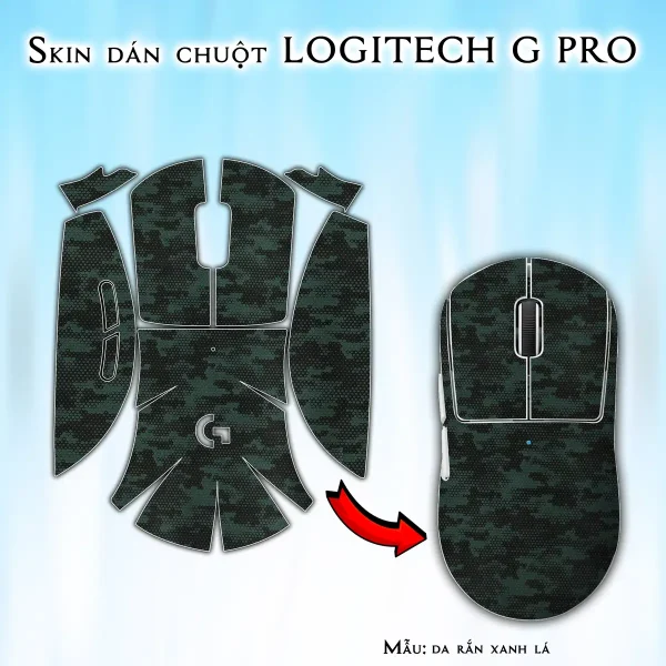Skin dán chuột Logitech G Pro mẫu da rắn xanh lá