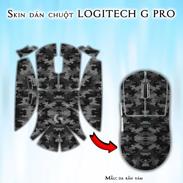 Skin dán chuột Logitech G Pro mẫu da rắn xám