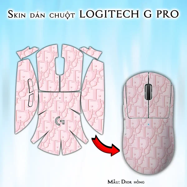Skin dán chuột Logitech G Pro mẫu Dior hồng