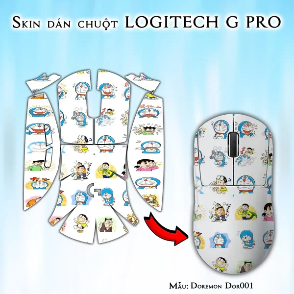 Skin dán chuột Logitech G Pro mẫu Doremon Dor001