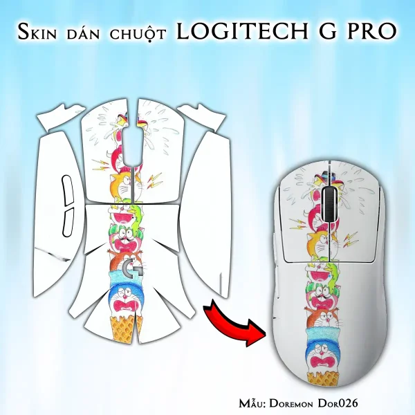 Skin dán chuột Logitech G Pro mẫu Doremon Dor026