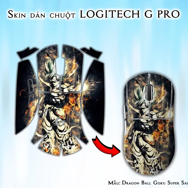 Skin dán chuột Logitech G Pro mẫu Dragon Ball Goku Super Saiyan 2 7vnr54