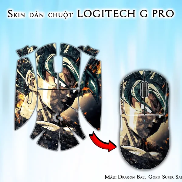 Skin dán chuột Logitech G Pro mẫu Dragon Ball Goku Super Saiyan 7vnr84