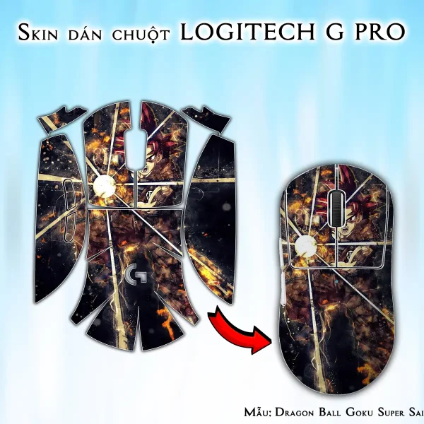 Skin dán chuột Logitech G Pro mẫu Dragon Ball Goku Super Saiyan God 7vnr83
