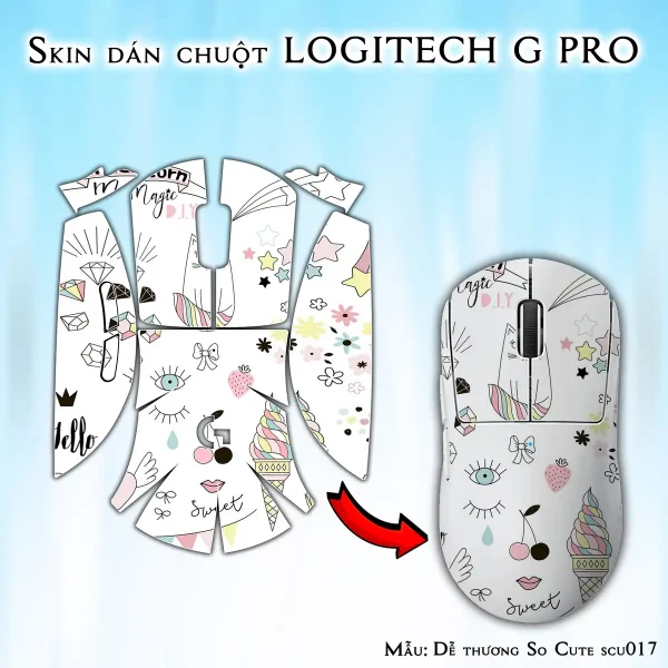 Skin dán chuột Logitech G Pro mẫu Dễ thương So Cute scu017
