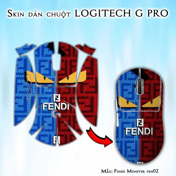 Skin dán chuột Logitech G Pro mẫu Fendi Monster fen02