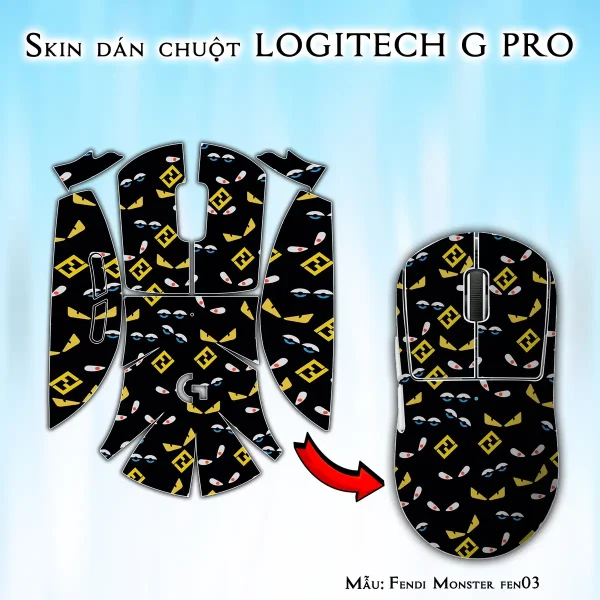 Skin dán chuột Logitech G Pro mẫu Fendi Monster fen03