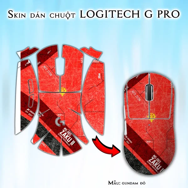 Skin dán chuột Logitech G Pro mẫu gundam đỏ