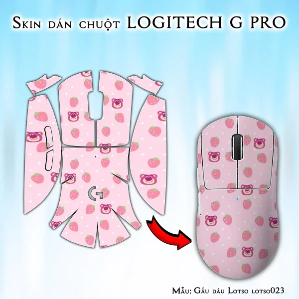 Skin dán chuột Logitech G Pro mẫu Gấu dâu Lotso lotso023