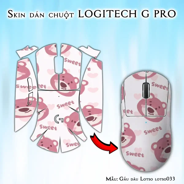 Skin dán chuột Logitech G Pro mẫu Gấu dâu Lotso lotso033