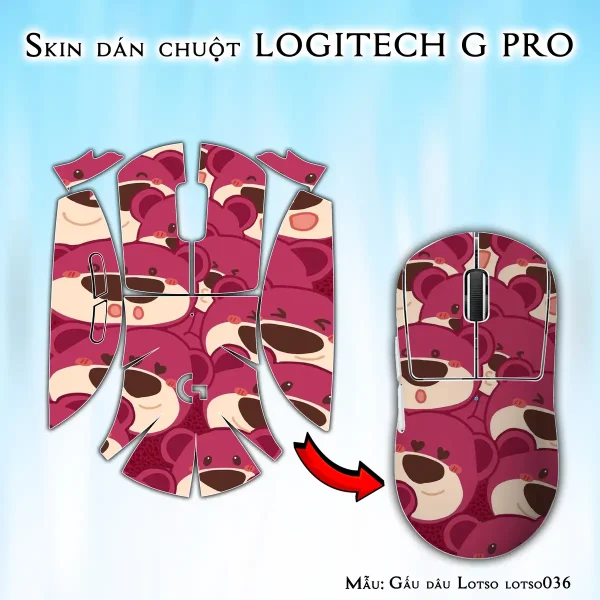 Skin dán chuột Logitech G Pro mẫu Gấu dâu Lotso lotso036