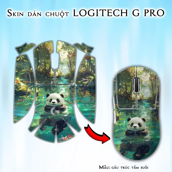 Skin dán chuột Logitech G Pro mẫu gấu trúc tắm suối